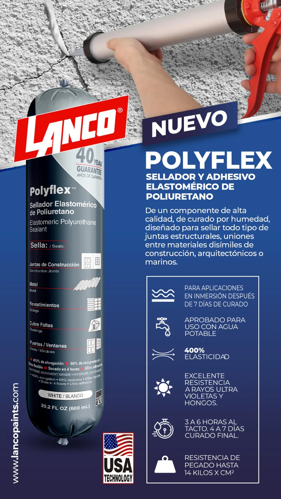 Lanco Sellador de Poliuretano Polyflex (Disponible en 3 Colores) - Image 4